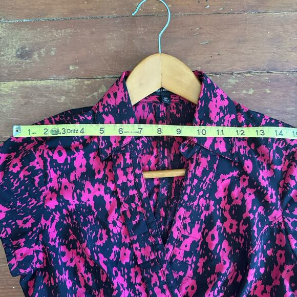 EXPRESS DESIGN STUDIOS Black Pink Faux Wrap Blouse Office Siren Top Y2K Fairy XS - Picture 7 of 12